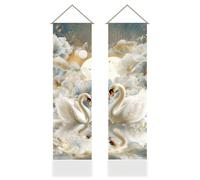 AHANDMAKER 2Pcs Swan Wall Tapestry Lovers Swan Art Wall Hanging Decor Gilded Floral Vertical Long Tapestry Home Decor for Bedroom Living Room Home Office Decoration, 45.7x13 Inch