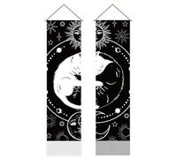 AHANDMAKER 2Pcs Tai Chi Cat Sun & Moon Tapestry, Harmonious Cat Theme Tassel Tapestry Hanging for Bedroom Living Room Zen Atmosphere(45.7x13 Inch)