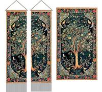 AHANDMAKER 2Pcs Tree of Life Tapestry, Trees and Bird Long Vertical Tapestry Wall Hanging, Tree of Life Tassel Wall Tapestries for Bedroom and Living Room(45.7x13 Inch)