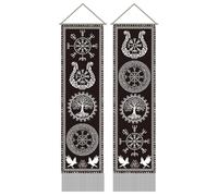 AHANDMAKER 2Pcs Viking Symbol Tapestry, Tree of Life Rune Long Vertical Tapestry Wall Hanging, Mythology Rune Tassel Wall Tapestry Mystic Aesthetic Tapestry for Bedroom and Living Room(45.7x13 Inch)