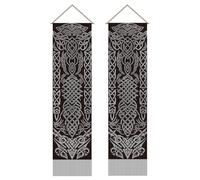 AHANDMAKER 2Pcs Vikings Sign Tapestry, Retro Mythology Long Vertical Tapestry Wall Hanging, Mythology Rune Tassel Wall Tapestries for Bedroom Living Room Home Office Decoration, 45.7x13 Inch