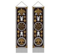 AHANDMAKER 2Pcs Vikings Sign Tapestry, Vintage Black Gold Crow Long Vertical Tapestry Wall Hanging, Tree of Life Tassel Wall Tapestries for Bedroom Living Room Home Office Decoration, 45.7x13 Inch