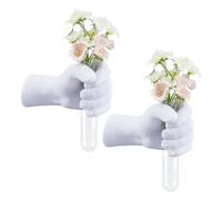 AHANDMAKER 2Pcs Wall Sculptures White Hand Vases Home Decor Wall Mount Art Sculpture Funky Flower Vase with Test Tube for Unique Decoration in Living Rooms, Entrance and Room