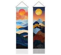 AHANDMAKER 2Pcs Wall Tapestry, Sunrise on Mountain Long Vertical Wall Hanging, Tassel Tapestry Mystic Aesthetic Decorations for Bedroom and Living Room(45.7x13 Inch)