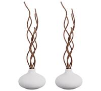 AHANDMAKER 2Pcs White Ceramic Vase Pottery Decorative Flower Vases with 15Pcs Brown Wavy Rattan Reed Diffuser Sticks Small Pottery Vases for Bouquet Pampas Grass Dried Fresh Flowers Bookshelf Home