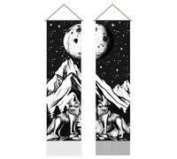 AHANDMAKER 2Pcs Wolf Howling wolf starry sky Tapestry, Mystical Wilderness Tassel Tapestry Hanging for Bedroom Living Room Adventure Theme(45.7x13 Inch)