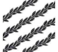 AHANDMAKER 2yards Leaf Shape Polyester Lace Trim with Rhinestones, Sequin Beaded Ribbon 2'' Black Crystal Webbing Ribbon Forest Patches Accessory, Sewing Patch for Clothing Decoration