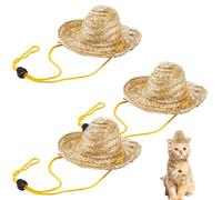 AHANDMAKER 3 Pack Mini Sombrero Hats Natural Adjustable Straw Cat Hat Beach Hat for Small Dog Pet Costume Funky Outdoor Party Festival Decoration,4.6x1.89in