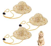 AHANDMAKER 3 Pack Mini Sombrero Hats Natural Adjustable Straw Cat Hat Beach Hat for Small Dog Pet Costume Funky Outdoor Party Festival Decoration,5.28x2.24in