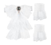 AHANDMAKER 3 Pieces Victorian Lace Jabot and Cuffs Halloween Costume Accessory Neck Ruff Collar Polyester Detachable Tulle Ruffle Collar & Sleeves for Cosplay Party Garment Props, White