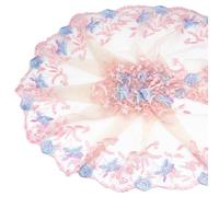 AHANDMAKER 3 Yards Embroidered Tulle Lace Trim, 13 Inch Floral Embroidered Mesh Lace Fabric Sewing Lace Trim for DIY Craft Wedding Dress Curtains Home Decoration, Pink