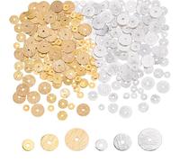 AHANDMAKER 300pcs 6 Styles Brass Disc Spacer Beads, 4/6/8mm Gold Silver Flat Round Heishi Beads Shiny Rondelle for DIY Craft Necklace Bracelet Earring Anklet Jewelry Making, Hole 1-1.2mm
