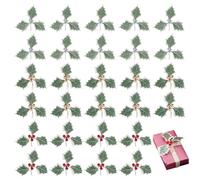 AHANDMAKER 30Pcs 3 Colors Artificial Holly Berries with Green Leaves Bushes Berry Cedar Leaf Stems Red Holly Berries Picks for Christmas Tree DIY Garland Home Wreath Craft Holiday Party Ornaments