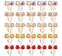 AHANDMAKER 30Pcs 5 Colors Glass Bow Charms Crystal Rhinestone Bowtie Pendants Metal Bow Tie Cute Bowknot Pendants Micro Pave Charms for DIY Craft Bracelet Necklace Earring Fashion Trendy Creative Gift