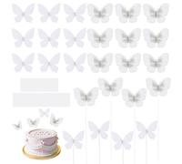 AHANDMAKER 30Pcs Butterfly Cake Toppers, 2 Styles White Butterfly Cake Decoration, 3D Butterfly Cupcake Topper for Birthday Wedding Party Cake Decoration, Butterfly Bouquet Decor