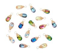 AHANDMAKER 30Pcs Faceted Glass Waterdrop Charms with 18K Gold Plated Jewelry Wire, Faceted Glass Charms Crystal Pendants with Wire Wrapped for Necklace Earring Jewelry Craft Making, Mix Color