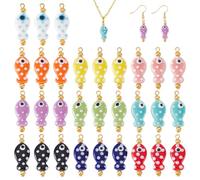 AHANDMAKER 30Pcs Fish Ceramic Charms Colorful Handmade Painting Ceramic Porcelain Animal Charm Hawaii Summer Loose Pendants for DIY Crafts Bracelet Earring Necklace Jewelry Making