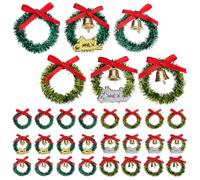 AHANDMAKER 30Pcs Mini Christmas Wreath 1.4 Inch Dollhouse Accessories 6 Styles Miniature Wreaths for Dollhouse Kitchen Cabinets Xmas Tree Ornaments and Tabletop Displays