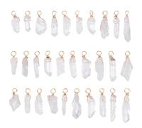 AHANDMAKER 30pcs Natural Quartz Crystal Pendant, 1 Inch Golden Copper Wire Wrapped Gemstone Charm Knotting Crystal Beads Column Drop for Earring Necklace Jewelry Making, Hole 2.8mm