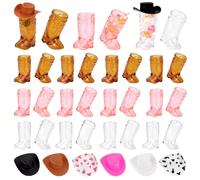 AHANDMAKER 30Pcs Plastic Mini Cowboy Boot Shot Glass Cups Cowgirl Party Supplies, 30Pcs Mini Western Cowboy Cowgirl Hats, Miniature Hat Funny Cowboy Boot Mugs for Bachelorette Party