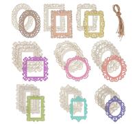AHANDMAKER 30Pcs Unfinished Wood Picture Frames, 9 Styles Mini Photo Ornaments Frames with Jute Rope, Wooden Craft Frame, Decorative Frames for DIY Crafts Photo Christmas Tree Hanging Party Home Decor