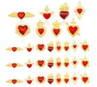 AHANDMAKER 32Pcs 8 Styles Heart Charms, Red Enamel Heart Shape Dangle Pendants with Golden Metal Wings Cross Love Dangle Charm for Jewelry Making Necklaces Earrings Bracelets DIY Crafts Gifts