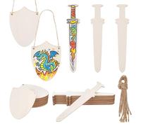 AHANDMAKER 32Pcs DIY Shield and Sword Set Wooden Crafts Blank Shield and Sword Wood Shields Bulk Unfinished Wooden Swords for Knight Party Decoration Art Activity Cosplay Supplies
