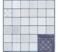 AHANDMAKER 32pcs Sashiko Stencils White PET Sashiko Template Kit Reusable Embroidery Stencils for Hand Quilting Patterns Christmas Home Decoration Hand Sewing Gift Making, 5.12in x 5.12in