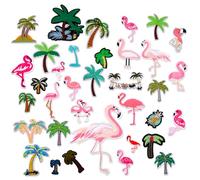 AHANDMAKER 35Pcs Embroidered Patches Coconut Trees Flamingo Sew on/Iron on Embroidered Applique Repair Patches Hawaiian Theme for Jackets, Hats, Backpacks, Clothing Accessories