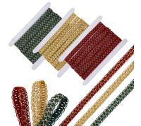 AHANDMAKER 36 Yards 3 Roll Gimp Braid Trim 5/8" Gold Green Red Decorative Trim Ribbon Versatile Rope Polyester Woven Cord for Sewing Upholstery Curtains Home Decor DIY Crafts Dress Costume