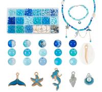 AHANDMAKER 360pcs Turquoise Ocean Beads, Alloy Marine Style Pendant with Jump Rings, Turtle Beads Starfish White Seashells Bead, Turquoise Glass Bead for Summer Beach Bracelet Anklet Jewelry Making