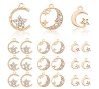 AHANDMAKER 36Pcs 3 Styles Golden Moon Star Charms, Metal Crystal Rhinestone Pendants Sparkling Celestial Shaped Dangle Charm for Jewelry Making DIY Necklaces Bracelets Earrings Crafting
