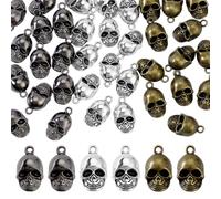 AHANDMAKER 36Pcs Skull Head Pendants Charms Retro Skull Beads 3 Colors Tibetan Style Metal Pendants Charms for Halloween Jewelry Making Supplies Decoration Bracelet Keychain Gifts