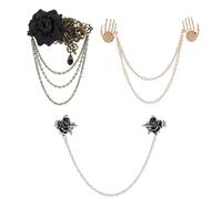 AHANDMAKER 3Pcs 3 Styles Vintage Skull Rose Tassel Chain Pin Punk Brooch Rose Sweater Shawl Clips Punk Gothic Ghost Claw Lapel Pins for Women Men Suit Coat Breastpin Costume Accessories