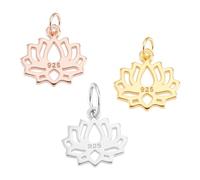 AHANDMAKER 3Pcs 925 Sterling Silver Lotus Charms, 3 Colors Hollow Lotus Flower Pendants with Jump Rings Floral Pattern Dangle Charm for Jewelry Making DIY Necklaces Bracelets Earrings Crafts Gifts