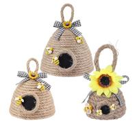 AHANDMAKER 3Pcs Bee Hive Decor Farmhouse Kitchen Honeycomb Sunflower Decoration Natural Wool Rustic Bee Themed Home Decor for Indoor Dining Spring Thanksgiving Christmas Decoration 6.3inch