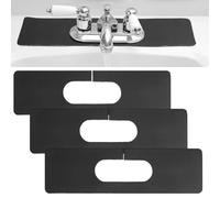 AHANDMAKER 3Pcs Faucet Mat Sink Splash Guard Black Rectangle Splash Pad with Oval Hole for Kitchen Bathroom Sink Backsplash Water Catcher Behind Faucet