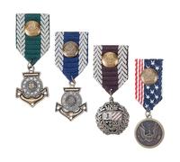 AHANDMAKER 4 Pack Metal Retro Medal Badges Alloy Vintage Brooch Pins Geometric Costume Accessories 85x31mm for Uniform Business Events Men Costume Ribbons Collection Gift