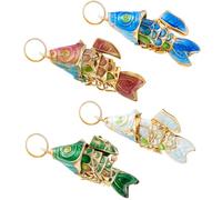 AHANDMAKER 4 Pcs 4 Colors Enamel Fish Charm with Gold Color Ring Cloisonne Animal Pendants Traditional Handcraft Vivid Swing Gold Fish Charms for Necklace Earring Decorative Accessories
