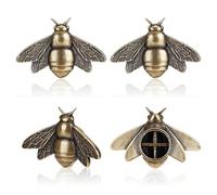 AHANDMAKER 4 Pcs Vintage Brass Bee Decorations Antique Bronze Bee Decor Vintage Figurines Solid Animal Insect Ornament Miniature Figurines for Home Office Garden Desktop Decor