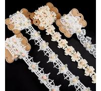 AHANDMAKER 4 Yards Organza Flower Ribbon Flower Lace Trim 4 Styles Floral Applique Embroidered Lace Ribbon for DIY Sewing Crafts Wedding Dress Garment Home décor