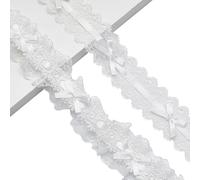 AHANDMAKER 4 Yards White Pleated Lace Edge Ruffle Trim 2 Style Bowknot Fabric Applique Trimming Ruffled Edge Tulle Ribbon for Sewing Crafts Dresses Clothes Wedding Decorations