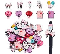 AHANDMAKER 40Pcs 10 Styles Nurse Silicone Focal Beads for Pens Medical Doctor Beads Nurse Silicone Bead Beadable Pen Supplies for DIY Crafts Nurses' Day Keychain Gift Necklace Bracelet Jewelry Making