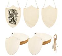 AHANDMAKER 40pcs Shield Shaped Wooden Hanging Sign Bulk Rustic Unfinished Blanks 7x10cm with Natural Jute Ropes for Holiday Crafting Classroom Halloween Christmas Tree Door Ornaments Decor