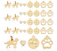 AHANDMAKER 44Pcs 4 Styles Stainless Steel Charms, Love Word Paw Print Heart Dog Dangle Pendants with Holes Golden Metal Pet Themed Charm for DIY Crafts Necklaces Bracelets Animal Lover Gifts