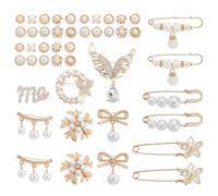 AHANDMAKER 45Pcs Junk Socks Charms Pearl Rhinestone Brooch Pins Sweater Shawl Clips Safety Pin Charms for Socks Brooch Pins Cover Up Buttons For Women Clothes Accessories