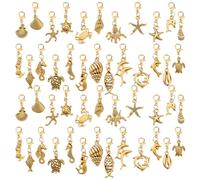 AHANDMAKER 48Pcs 24 Styles Ocean Beach Charms Fish Sea Creatures Beads Pendants with Golden Lobster Clasp Craft Supplies for Summer Jewelry Necklace Earrings Bracelet Making Craft Starfish Shells