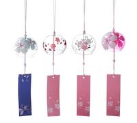 AHANDMAKER 4Pcs 4 Styles Japanese Wind Chimes, Romantic Flowers Glass Wind Bells with Label Japanese Style Suncatcher for Outside Garden Patio Christmas Home Decor(Colorful)