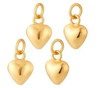 AHANDMAKER 4Pcs 925 Sterling Silver Heart Charms, Golden Puffed Hearts Pendants with Jump Rings Love Shaped Dangle Charm for Jewelry Making DIY Necklaces Bracelets Earrings Crafts Gifts