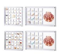 AHANDMAKER 4Pcs Clear Acrylic Seashell Display Box 7.05x4.33in 4.65x4.61in Grid Bead Organizer Seashell Shadow Box for Home Decor Small Craft Storage Beach Holiday Christmas Decoration